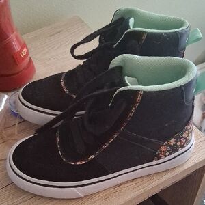 Black High-Top Sneakers with Floral Accents